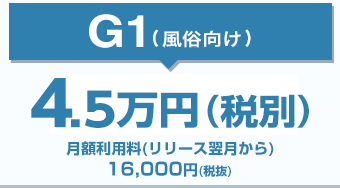 G-1(ジーワン2)4.5万円(税別)月額利用料(リリース翌月から)16,000円(税抜)